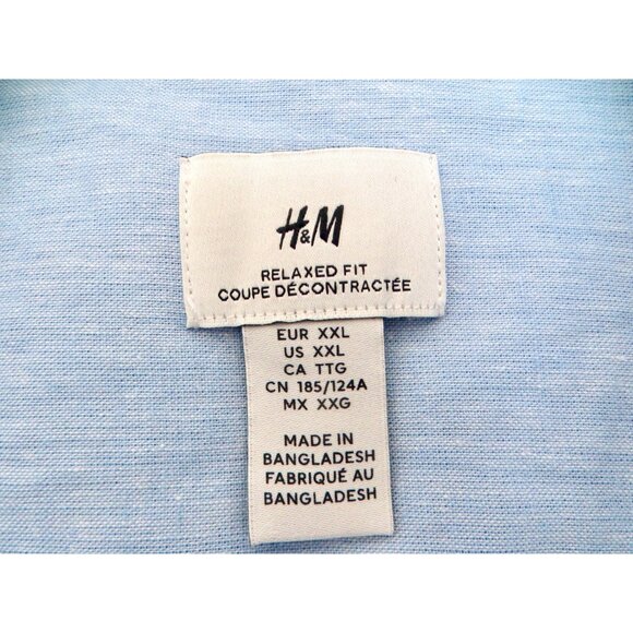 NEW! H&M Relaxed Fit Linen Blend Button Up Shirt Blue Men's SZ 2XL - Picture 6 of 7